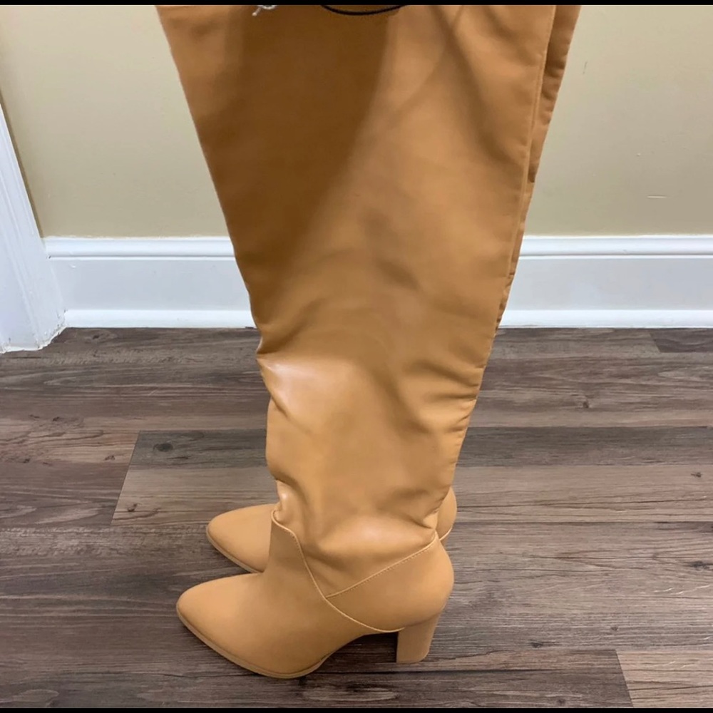 Express Tan Vegan Leather Heeled Boots Size 10 - Picture 9 of 12